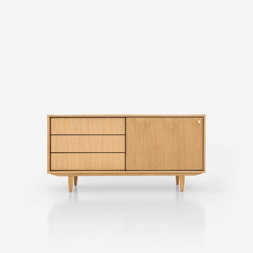 Drewniana komoda z dębu fornir z trzema wysuwanymi szufladami kolor beżowy